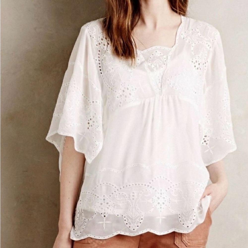 Anthropologie Meadow Rue sheer eyelet blouse size M